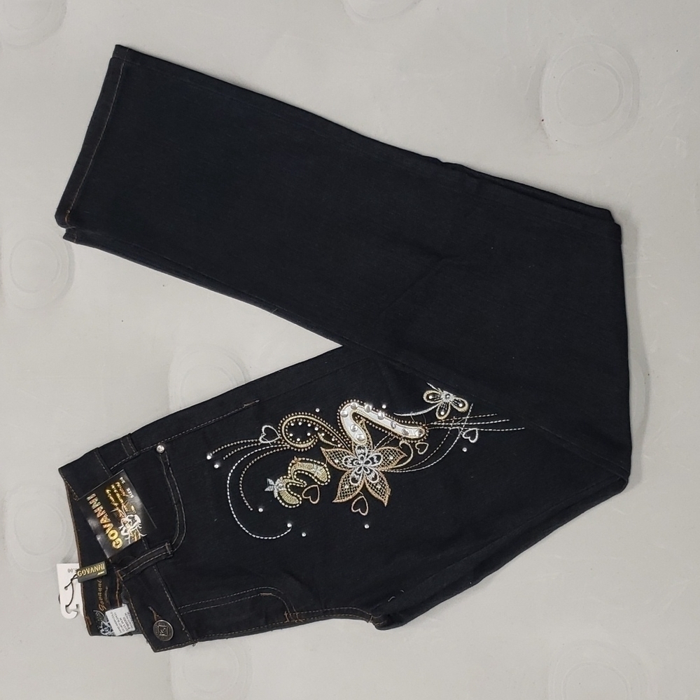 NWT Women's Indigo Dark Denim Floral Jeans